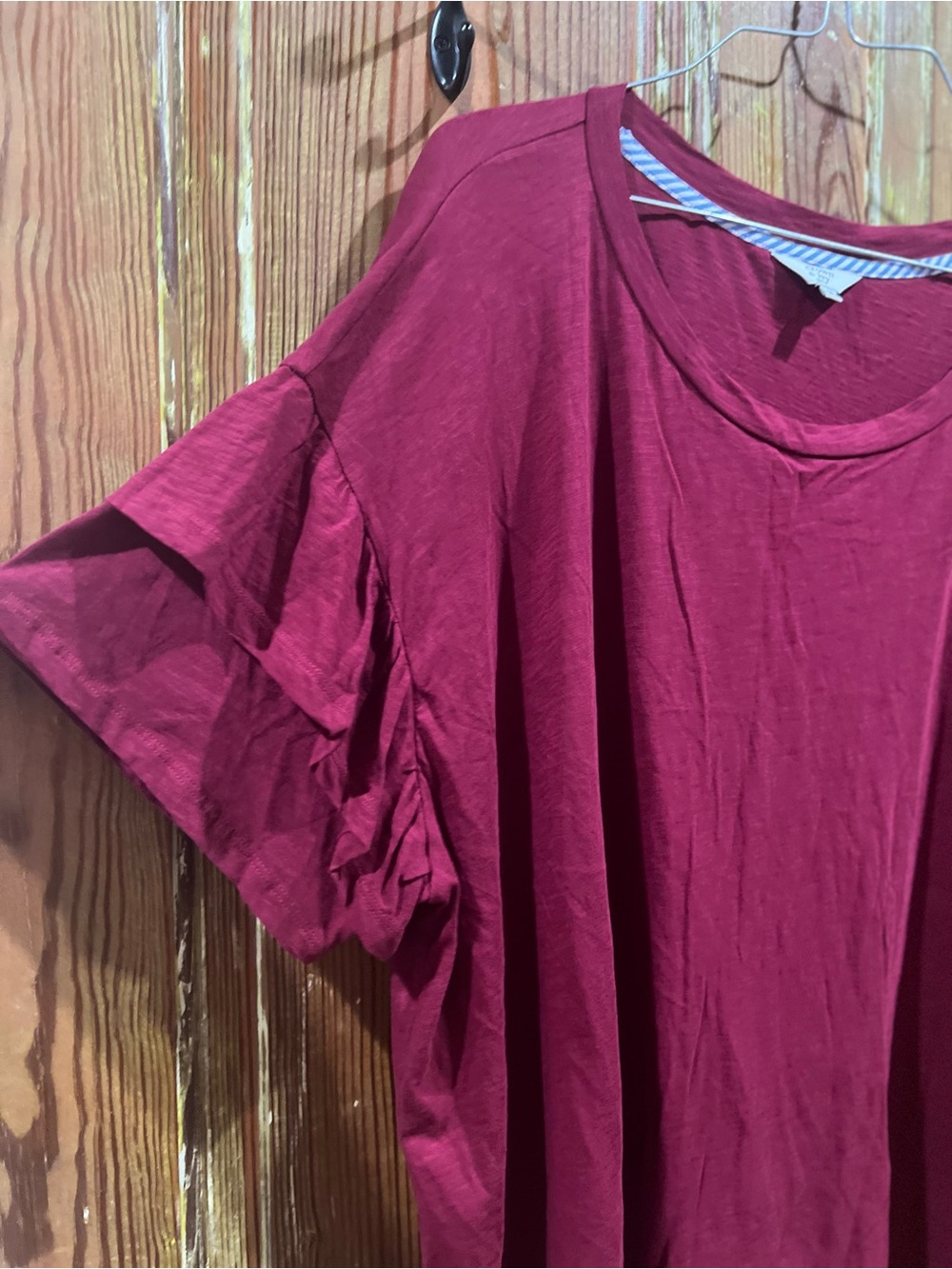 crown & ivy Burgundy Ruffle Sleeve Short-Sleeve Tee - Picture 4 of 6